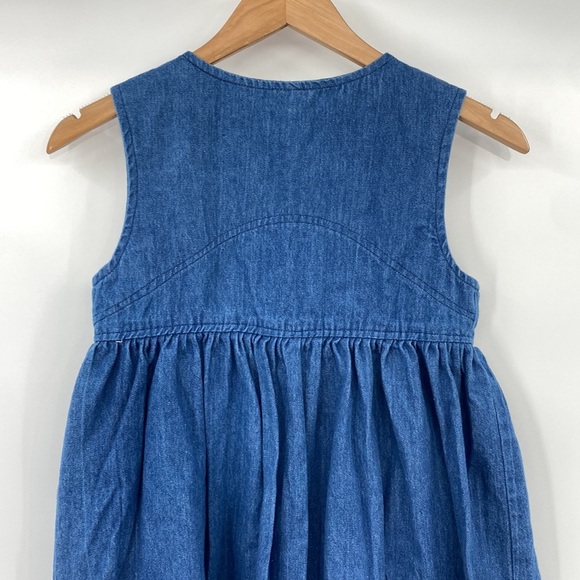 Vintage Samara Dress Girls Large Blue Cotton Denim Button Front Sleeveless Lace - Picture 6 of 8